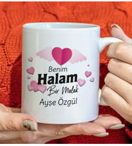 BK Gift Kişiye Özel Benim Halam Bir Melek Tasarımlı Beyaz Kupa Bardak, Doğum Günü Hediyesi