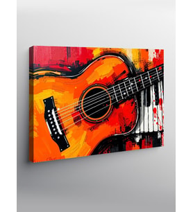 Kanvas Tablo Kırmızı Akustik Gitar