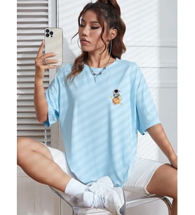 Unisex Galaksi Tasarım Basklı Tshirt (Bebe Mavi)
