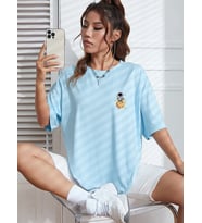 Unisex Galaksi Tasarım Basklı Tshirt (Bebe Mavi)