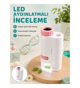 Mey İthalat® Çocuklar İçin Taşınabilir Bilim Mikroskobu 80X-200X Büyütme ve LED Aydınlatma