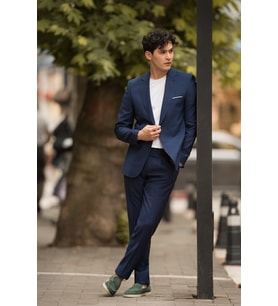 Slimfit Mono Yaka Yarım Astarlı 6 Drop Çift Yırtmaç Modal Takım Elbise