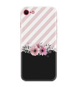 Apple iPhone 5 6 7 8 Plus Se XR Kılıf Desemli Silikon Strip Pink Flowers 1396