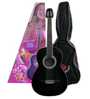 Valencia Gypsy Rose GRC1KCBK Klasik Gitar Seti (Siyah)  7/8 Boyut - İnce Sap - Şık Tasarım