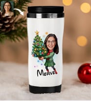 BK Gift Kişiye Özel Kadın Yılbaşı Karikatürlü Çelik Termos Bardak - 4, Yılbaşı Hediyesi, Yeni Yıl Hediyesi