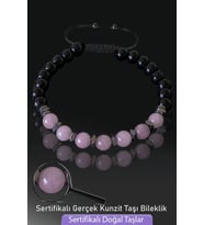 Sertifikalı Doğal Obsidyen - Kunzit Taşı Bileklik - Ayarlamalı (Çok Renkli)