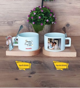Anneler Günü Hediyesi Kupa Bardak Ahşap Altlıklı Kısa Fotoğraflı
