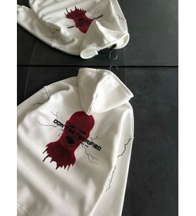 Üç İplik Kapşonlu Baskılı Oversize SweatShirt- Beyaz