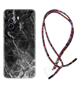Huawei Nova Y70 Y90 Nova 9 SE  Kılıf Boyun Asklı Rasta Silikon Kara Mermer 1375