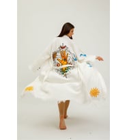 Müslin Kimono %100 Pamuklu Ayın Evreleri Baskılı Desenli Bornoz Kaftan Sabahlık (Beyaz)