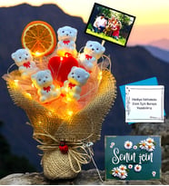 Kişiye Özel Buketli Hediye Seti / Led Işıklı ve Fotoğraflı Tatlı Ayıcıklar HA3