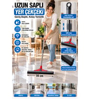 Uzun Saplı Yer Çekeceği 120 cm Paslanmaz Metal Saplı 55 cm Geniş Kauçuk Başlıklı Zemin ve Cam Su Sil