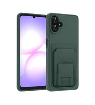 Coverzone Samsung Galaxy A07 ile Uyumlu K?l?f Z-Bikart Kart B�lmeli Standl? Kilif, Deri Dokulu Y�zey, Darbe Emici Kenar Koruma, Arka Kapak Tasar?m? Galaxy A07 kilif Koyu Ye?il