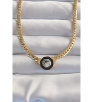 316L Çelik Gold Renk Ezme Zincir Zirkon Taşlı Mineli Serenay Kolyesi - TJ-BKO8958