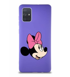Samsung Galaxy A71 Soft Premier Kapak Minnie Mouse-A Tasarımlı Silikon Kılıf - Mor (Şeffaf)