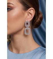 Gümüş Renk Zirkon Taşlı Kare Model Kadın Abiye Küpe TJ-BKP11900
