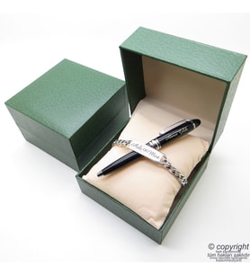 Kişiye Özel Metal Krom Unisex Bileklik + İsme Özel Mini Cep Kalemi - Hediyelik Kutulu Set (Karışık)
