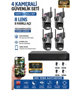 XPRO 4 Kamera 8 Lens Kablosuz WiFi Güvenlik Kamerası Seti NVR Kayıt Cihazı Gece Görüşlü IP Kamera