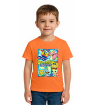 Unisex Sungerbob Baskılı Çocuk Tişört pamuklu penye kumaş (Oranje)
