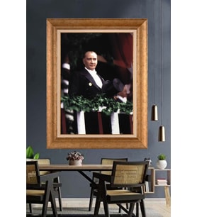 Altın Varaklı Çerçeveli Paspartulu Atatürk Tablo nh349 (Gold)