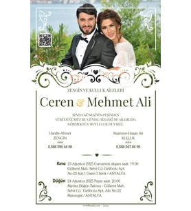 Nikah Düğün Nişan Kına Davetiyesi Beyaz Zarflı 5039 Kodlu