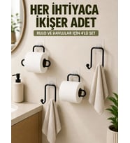 Yapışkanlı Banyo Düzenleme Seti 2 Rulo Tutucu 2 Havlu Askılığı 4 Parça