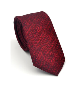 Kırmızı Kırcıllı Desenli Bordo Dokuma Kumaş Mendilli Slim Fit Kravat // SDK-2501-4