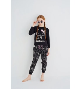 Kız Çocuk Siyah Kız Uzun Kol Pamuklu Pijama Takımı