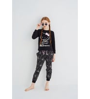 Kız Çocuk Siyah Kız Uzun Kol Pamuklu Pijama Takımı
