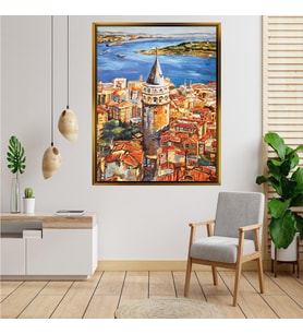 Tablore Kuşbakışı İstanbul Boğazı Ve Galata Kulesi Manzaralı Tablo Çerçeveli Kanvas Tablo Modern Salon Dekoru