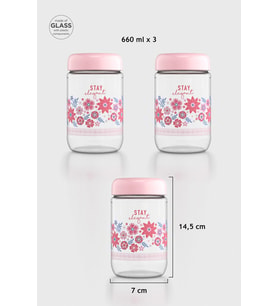 Renga Flora Desenli 660 ml 3'lü Cam Kavanoz Seti 132079 Pudra