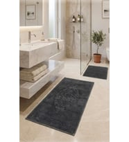 Royam Mevsim Home 2'li Set Banyo Halısı, Paspası %100 Pamuklu Kaymaz Taban Antrasit
