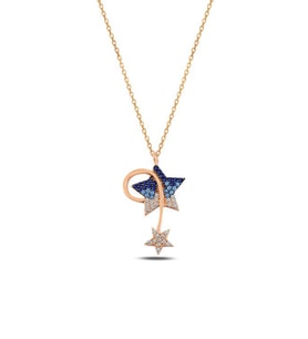 Zirkon Taşlı Rose Renk Kayan Yıldız Model Kadın Gümüş Kolye GKLKYNYLDZ1-ROS