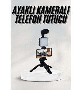 Telefon Tutucu Led Işıklı Kumandalı Mikrofon Telefon Vlog Video Kayıt