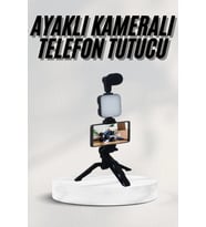Telefon Tutucu Led Işıklı Kumandalı Mikrofon Telefon Vlog Video Kayıt