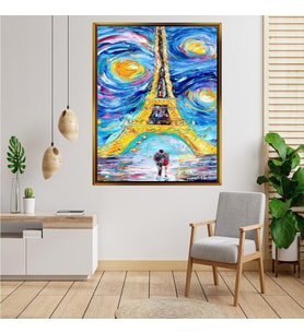 Tablore Van Gogh Tarzı Eyfel Kulesi Ve Aşıklar Çerçeveli Kanvas Tablo Modern Salon Dekoru
