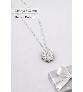 925 Ayar Gümüş Lotus Çiçek Kolye-Zirkon Taşlı 40+5 cm Uzatma, Hediye Kutulu