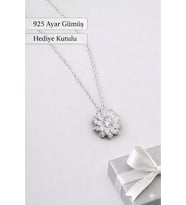 925 Ayar Gümüş Lotus Çiçek Kolye-Zirkon Taşlı 40+5 cm Uzatma, Hediye Kutulu