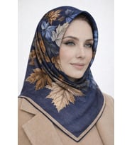 Soft Pamuk Eşarp-90 X 90 -06109 (Lacivert-Kahve)