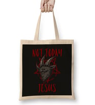Satanism Baphomet Goat Pentagram Not Today Jesus Bez Çanta Uzun Saplı