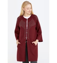 Kadın Taşlı Agraflı Triko Ceket - Bordo
