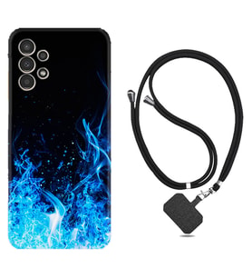 Samsung Galaxy M14 Kılıf Silikon Boyun Askılı İpli Desenli Silikon Blue Fire 1678