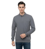 Erkek Büyük Beden Polo Yaka Cepli Selanik Sweatshirt BGL-ST04978 (Gri)