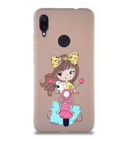 Xiaomi Redmi Note 7 Pro Soft Premier Kapak Vespagirl Tasarımlı Silikon Kılıf - Pudra (Şeffaf)