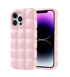 Apple iPhone 14 Pro Max Uyumlu Kılıf Silikon Parlak Esnek Yumuşak Kabartmalı Zore Dom Dom Kapak (Pembe)