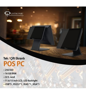 QUATRONIC 15 Dokunmatik (İki Ekranlı) P155-D 5N-CORE i5 5.nesil-16GB RAM-256GB SSD-FDOS POS PC