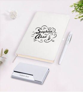 BK Gift Kişiye Özel İsimli Beyaz Defter Kalem Kartvizitlik Hediye Seti-7