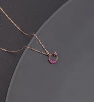 925 Ayar Gümüş Pembe Taşlı Ay Yıldız Kolye