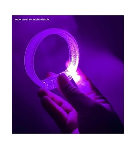 Mor Led Işıklı Baskı Yapılabilen Pilli Bileklik Bilezik 1,5 cm Genişlik (5343)