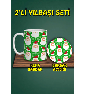 Yılbaşı Temalı Kupa ve Bardak Altlığı Seti